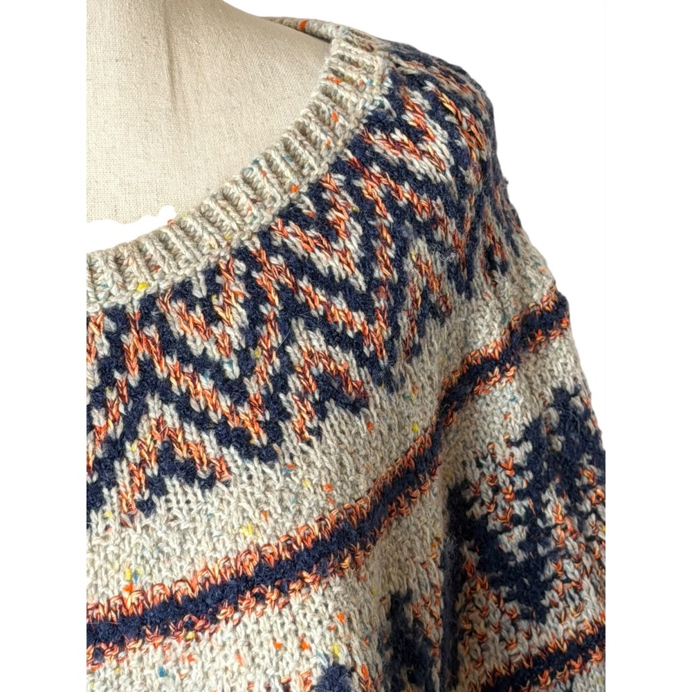 Anthropologie Sleeping On Snow Sweater Poncho Women Medium Beige Fair Isle Wool - Picture 8 of 12